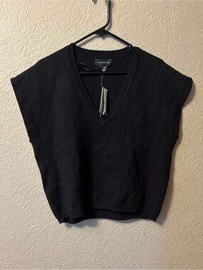 Premise Black V-Neck Cap-Sleeve Knit Top